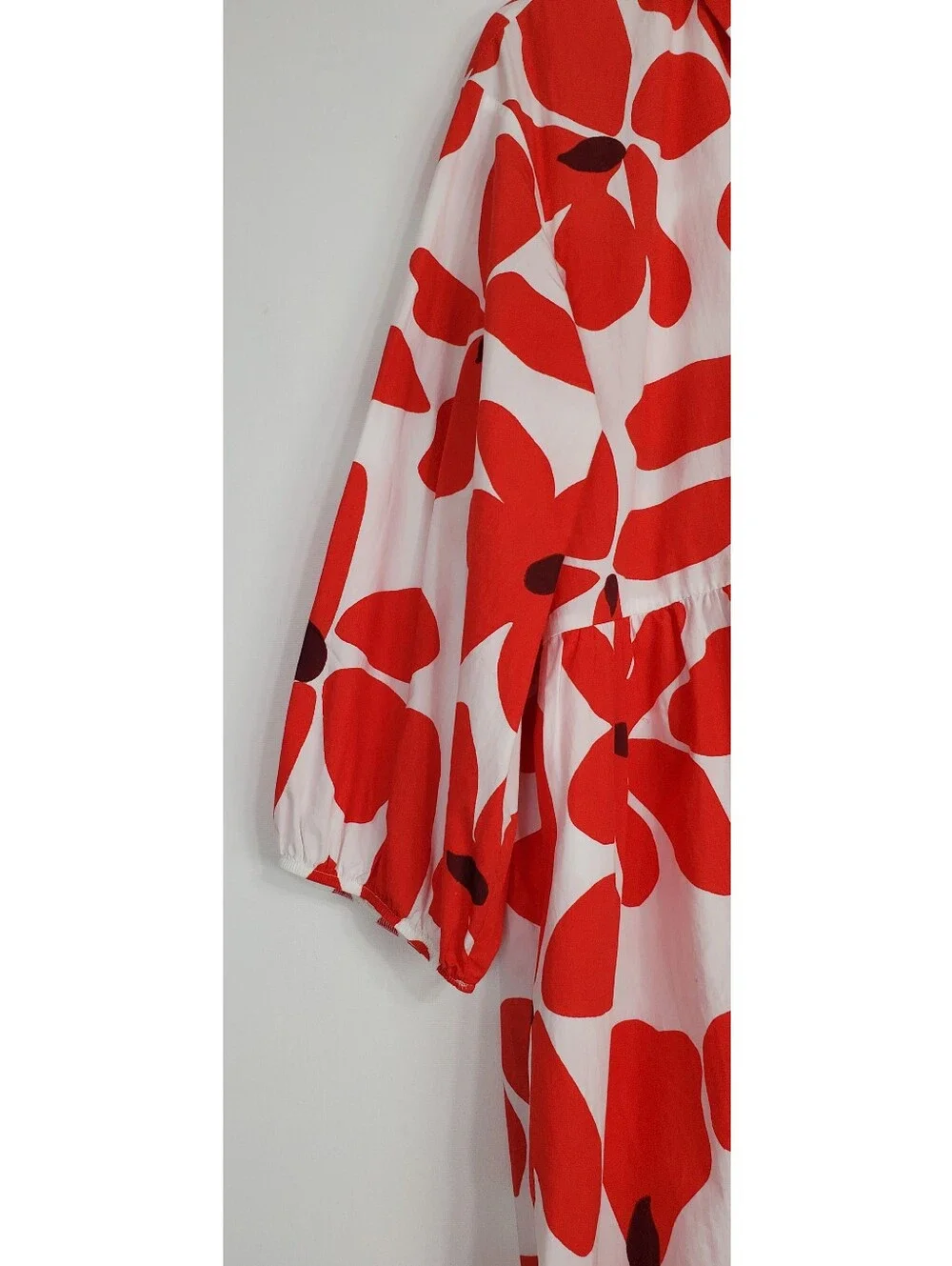 Maeve Anthropologie Xl tiered midi shirt dress 3/4 sleeves floral red bohemian - Picture 7 of 14